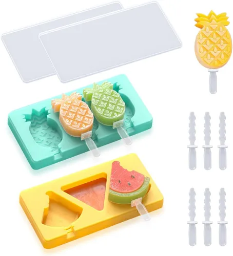 Rolin Roly 2 moldes de silicona para paletas de hielo, piña, con 6 varillas, para hacer helados, tapas, reutilizables, para dulces, Navidad, Navidad