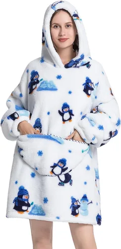 Miniatura 17 de Manta con capucha, sudadera de gran tamaño para adultos, mujeres y hombres, hecha de franela muy suave y cálida, con bolsillo y mangas