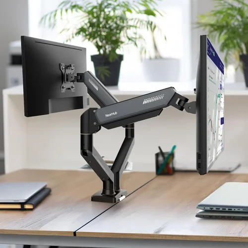 Miniatura 8 de NearHub - Soporte de escritorio para doble monitor para pantalla de computadora de 13-32" y hasta 10 kg, rotación de 360°, inclinación de +90° a
