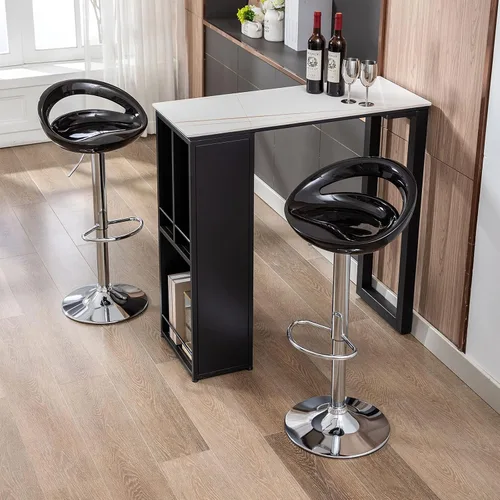 Miniatura 7 de DUHOME Juego de 2 taburetes de bar ABS ajustables giratorios, 2 piezas para isla de cocina, bar y pub (negro)