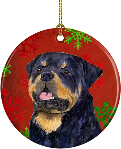 Miniatura 105 de Caroline's Treasures Bulldog English - Copos de nieve rojos y verdes, adorno de cerámica de Navidad, decoración colgante para el hogar, Navidad