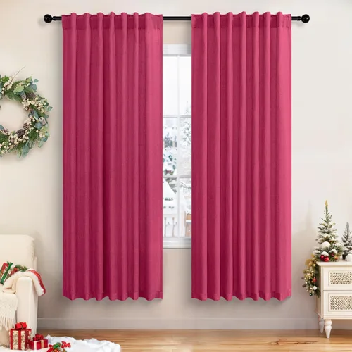 Miniatura 10 de Cortinas de lino azul de 84 pulgadas de largo para sala de estar; juego de 2 paneles con lengüeta trasera; cortinas con dobladillo para barra; Azul