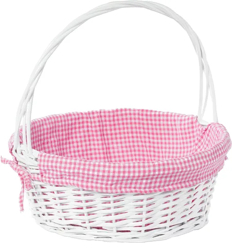 Miniatura 13 de WICKERWISE Cesta de regalo tradicional de sauce redondo blanco con forro a cuadros y asas resistentes, cesta de almacenamiento de aperitivos