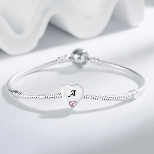 Miniatura 4 de Dijes de plata de ley 925 con letras del alfabeto A Z, cuentas de letras en forma de corazón, para pulseras Pandora para esposa, hija, mamá, regalo