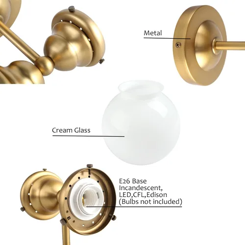 Miniatura 6 de Pathson Milk White Glass Wall Sconces Lighting, 2 Lights Industrial Wall Vanity Light Fixtures Brass Finish, Vintage Wall Sconce Lamp for Bathroom