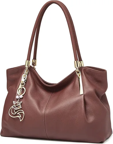 Miniatura 12 de FOXLOVER Bolso de mano de cuero genuino de gran capacidad para mujer, bolsos de diseñador para hombro, bolsos grandes minimalistas