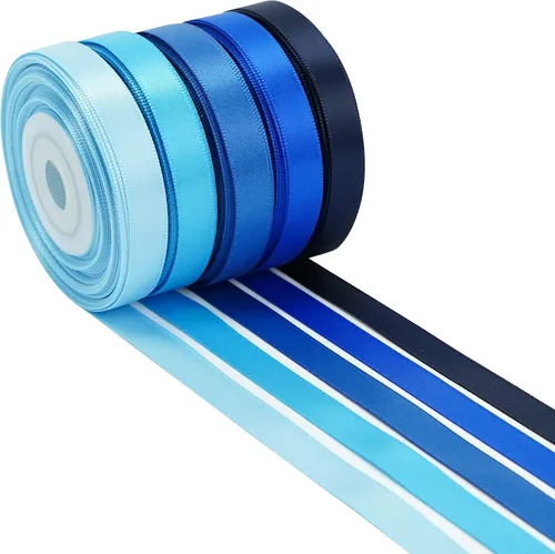Miniatura 9 de HUIHUANG Cinta Negra Blanca Plateada de 3/8" Cinta de Satén Surtida 5 Colores Cinta de Color Sólido de Doble Cara para Envoltura de Regalos de Días