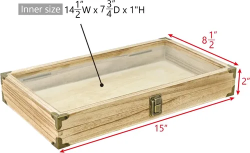Miniatura 2 de MOOCA Caja de almacenamiento de accesorios de madera natural con esquinas de latón y cierre de metal, bandeja de joyería de madera