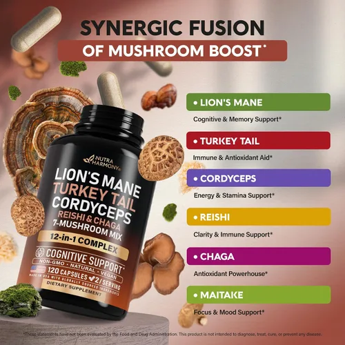 Miniatura 4 de Suplemento de hongos - Melena de león orgánica Cola de pavo Chaga Cordyceps Reishi Maitake Shiitake Meshima Tremella Ostras