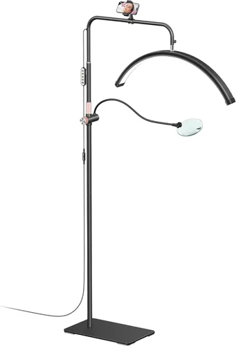 Miniatura 10 de AURELLE Half Moon Luz para Pestañas - Lámpara de Pie LED Ajustable para Pestañas con Lupa 4X y Soporte para Teléfono para Extensiones de Pestañas
