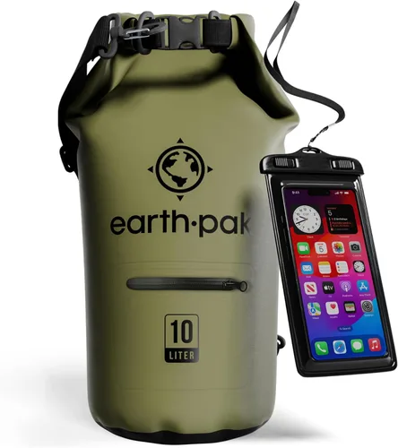 Earth Pak Bolsa seca impermeable con bolsillo con cremallera, mochila impermeable para mantener el equipo seco Verde bosque