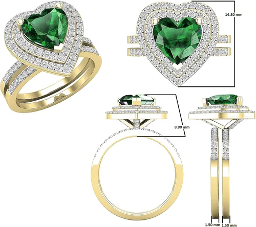 Miniatura 60 de Dazzlingrock Collection Juego de anillos de compromiso de doble halo con diamantes naturales redondos y piedras preciosas creadas en laboratorio