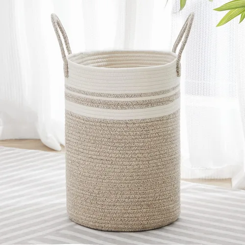 Miniatura 50 de VIPOSCO Cesta de lavandería grande, cesta de almacenamiento de cuerda tejida alta para mantas, juguetes, ropa sucia en la sala de estar, baño, Rayas