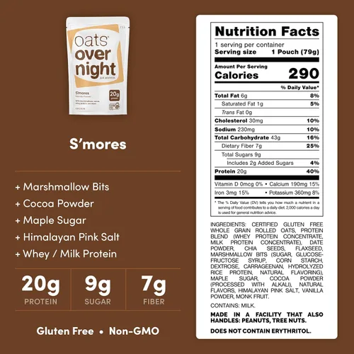 Miniatura 2 de Oats Overnight - S'mores - Batido de desayuno alto en proteínas y bajo en azúcar, sin gluten, alto en fibra, avena sin OMG (2.7 onzas por comida)