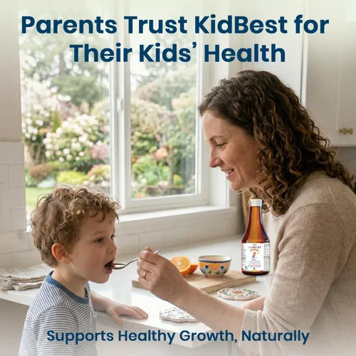 Miniatura 7 de Jarabe Multivitamínico Kidbest para Niños de 3-13 Años – Fórmula Líquida con 20 Nutrientes para el Apetito, Inmunidad y Crecimiento – Vitaminas