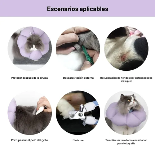 Miniatura 4 de Collar de cono de gato, lindo collar de recuperación impermeable para gatos, antimordeduras, cicatrización de heridas, collar isabelino para gatos