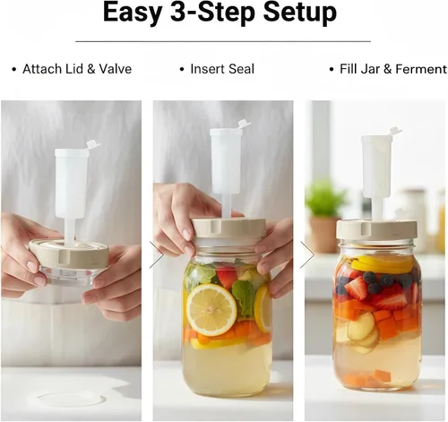 Miniatura 3 de Paquete de 4 kits de fermentación para tarros anchos de masón, chucrut, kit de decapado con 4 pesos de fermentación de vidrio, 4 tapas