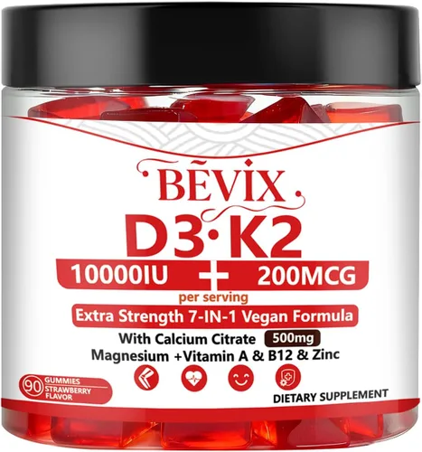 Gomitas de vitamina D3 K2, sin azúcar, veganas, extra fuertes, con calcio y magnesio y zinc, para apoyo inmunológico, dientes óseos, salud del