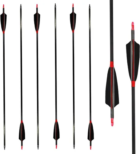 Letszhu Flechas de tiro con arco de carbono 500 lomo con plumas reales para arco recurvo compuesto (paquete de 12)
