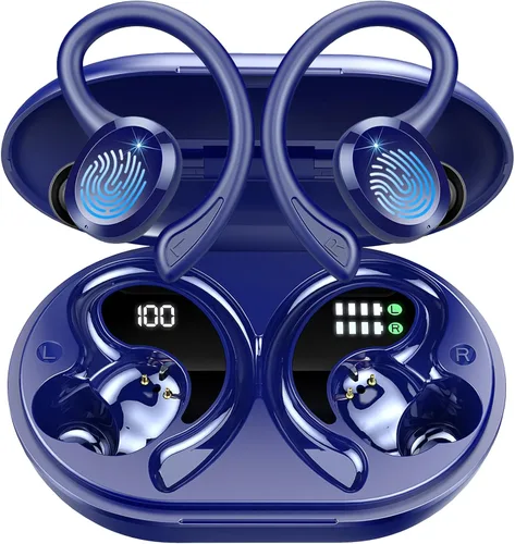 Rulefiss Auriculares inalámbricos Bluetooth deportivos, 5.3 inmersivos HiFi estéreo sobre la oreja, auriculares intraurales de 48 horas con ganchos