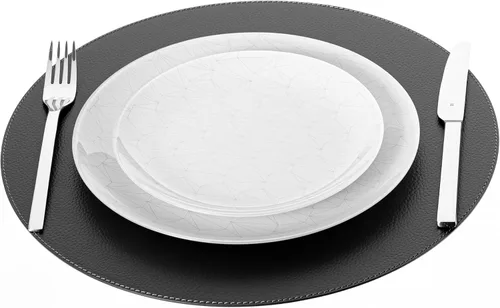 Miniatura 4 de Nikalaz Nikalaz - Juego de 4 manteles individuales redondos de cuero reciclado de 15 pulgadas, decoración de mesa de comedor y cocina (negro)