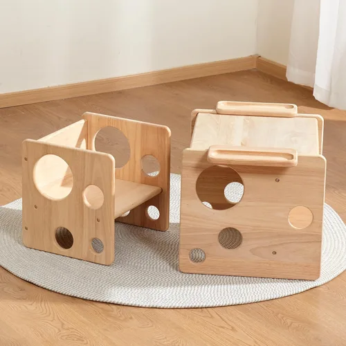 Woodtoe Montessori - Juego de mesa y silla de destete, mesa y silla ajustable para niños pequeños, mesa de actividades de madera maciza, ideal para