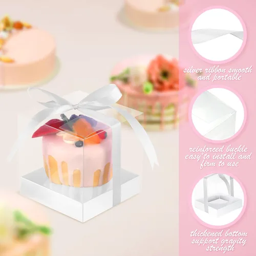 Miniatura 3 de Thenshop 50 cajas transparentes para cupcakes individuales de 3.5 pulgadas, contenedores de plástico individuales para cupcakes con insertos y Blanco