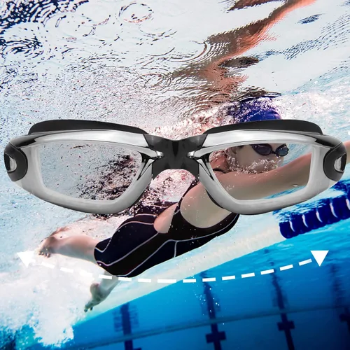 Miniatura 7 de Gafas de natación miopes -2.0D a -8.0D, gafas de natación antiniebla miopes con lente transparente, protección UV sin fugas Plateado