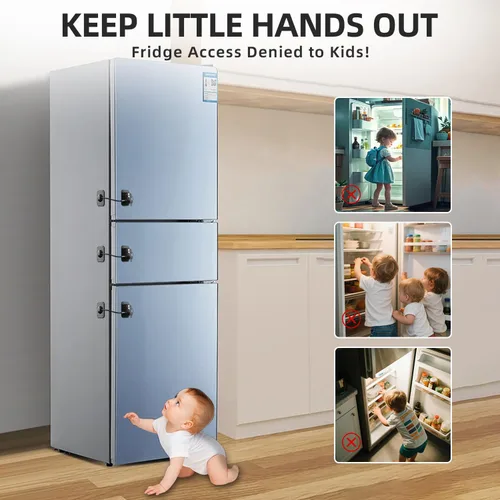 Miniatura 4 de RORMGO Paquete de 2 cerraduras para refrigerador, cerradura para refrigerador con protección de alambre de silicona, cerraduras para nevera