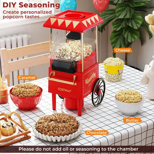 Miniatura 2 de COSTWAY - Máquina de palomitas de aire caliente retro 1200W, sin aceite y sin grasa, hace 12 tazas, máquina de palomitas de pie con taza medidora