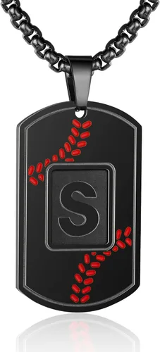 A-Z Collar con etiqueta de perro para hombre, dije de béisbol, cadena de acero inoxidable de 22 + 2 pulgadas, regalo de joyería personalizado para