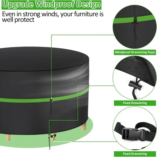 Miniatura 5 de Funda redonda para mesa de exterior de 74 pulgadas, funda impermeable para muebles de patio, resistente 420D, juego de fundas para mesa de comedor