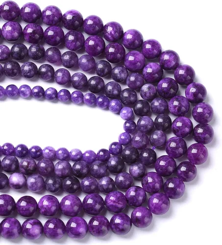 Miniatura 3 de 36 cuentas de 10 mm de jaspe púrpura natural, cuarzo de jade, cuentas de cristal para hacer joyería, pulseras DIY, 1 tira Jade Charoita