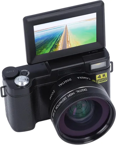 Miniatura 8 de Cámara digital 4K Auto Focus Anti Shake 48MP Vlogging Cámara 32G Tarjeta 180 grados Flip Screen 0.45X Lente macro gran angular (negro)