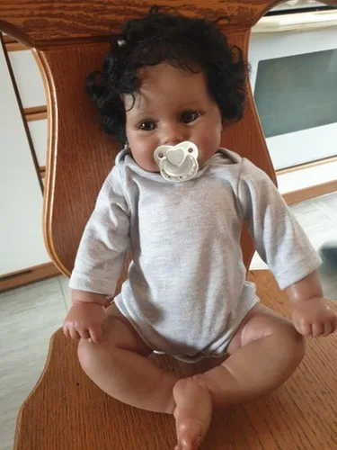 Miniatura 8 de Angelbaby Muñeca de Bebé Reborn Afroamericano Realista Niño Negro, 20 pulgadas de Vida Real Silicona Suave con Peso Sonrisa Muñeca de Bebé Recién