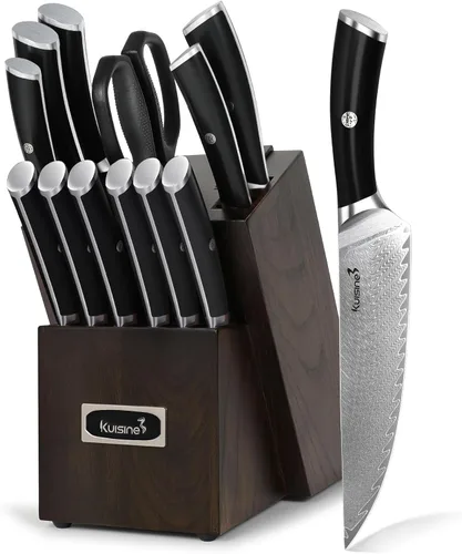 Miniatura 12 de Juego de cuchillos de chef Kuisine, juego de cuchillos de acero inoxidable de alto carbono afilados con mango ergonómico, juego de bloques de Blanco