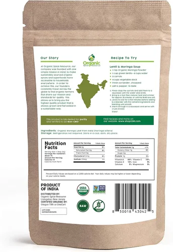 Miniatura 3 de Polvo de Moringa Orgánica - 8 oz (226g) USDA Orgánico, Sin OGM, Kosher, Halal, Polvo de Moringa Oleifera - 100% Crudo y Natural, por SHOPOSR