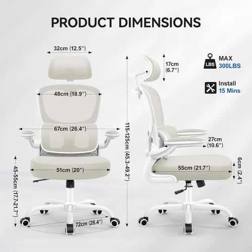 Miniatura 2 de ALLGOD Silla de oficina ergonómica, silla de escritorio de malla con soporte lumbar, silla de oficina en casa con respaldo alto con reposacabezas