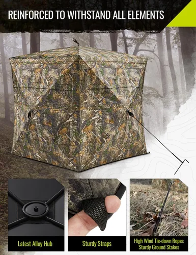 Miniatura 4 de TIDEWE Hunting Blind 270°See Through with Carrying Bag for Turkey Hunting, Pop Up Ground Blinds, Portable Resilient Hunting Tent