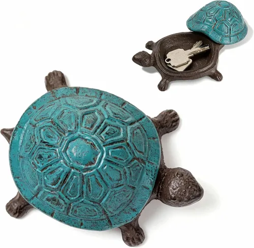 Miniatura 9 de Ionela Llavero oculto de hierro fundido para exteriores, diseño de tortuga oculta, para exteriores, color marrón