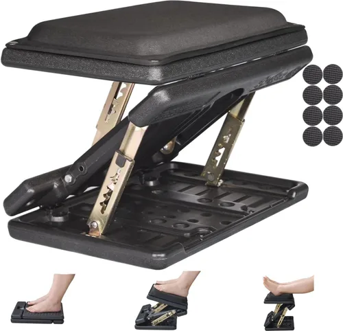 Miniatura 11 de Reposapiés para debajo del escritorio en el trabajo con 4 niveles de altura ajustable, reposapiés plegable ergonómico para oficina