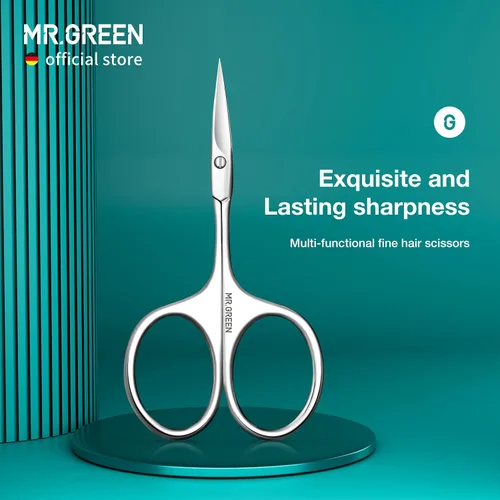 Miniatura 2 de MR.GREEN Tijeras de cejas Cuchilla curvada Cutícula Facial Hair Tijeras Profesional Acero Inoxidable Manicura Trimmer Removedor de Pelo (Mr-2001)