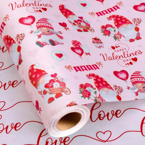 Miniatura 16 de Yarcony Papel de regalo reversible de boda, papel de regalo con temática de corazón, estampado creativo de amor y lazo, envoltura de regalo