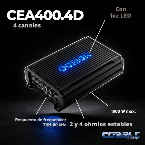 Miniatura 2 de Orion Cobalt Elite CEA400.4D Amplificador compacto de audio para automóvil de 4 canales de alta eficiencia, 400 W RMS, potencia de rango completo