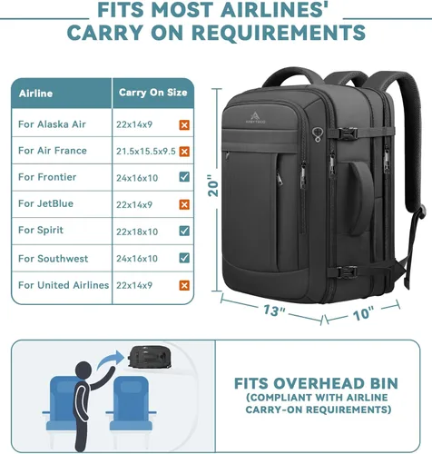 Miniatura 2 de AREYTECO - Mochila de viaje de 50L, mochila extra grande expandible para laptop, mochila de transporte aprobada para vuelo, maleta de negocios
