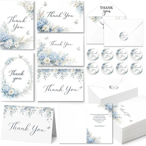 Miniatura 21 de Fumete Juego de 50 tarjetas de agradecimiento funerarias con sobres y calcomanías, tarjetas de agradecimiento de condolencias con mensaje
