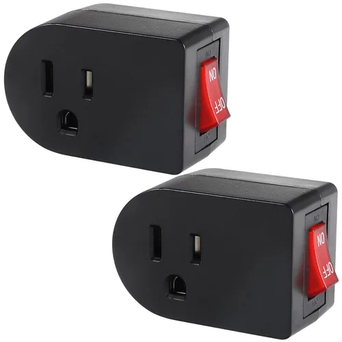 VSEER - Toma de tierra con interruptor de ENCENDIDO/APAGADO (paquete de 2), adaptador de alimentación individual 15A 1875W/enchufe de 3 puntas en