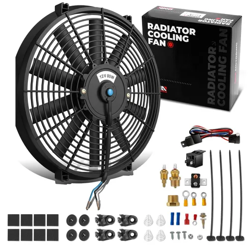 Miniatura 29 de DNA Motoring Ventilador de radiador delgado de refrigeración eléctrica de alto rendimiento de 12 pulgadas con kit de montaje, rojo, 2 piezas
