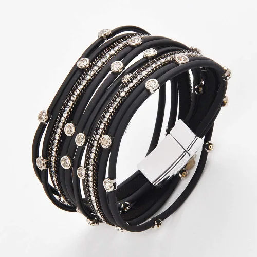Miniatura 2 de Pulsera de cuero para mujer con cuentas de cristal para mujer