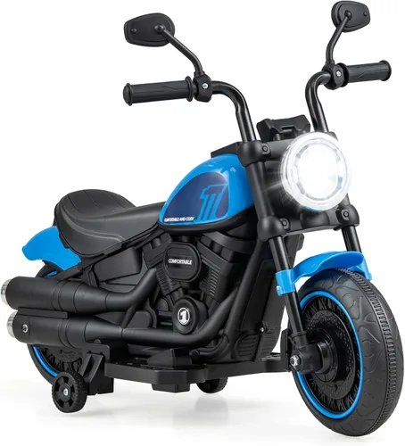 Costzon Motocicleta para niños pequeños, motocicleta eléctrica alimentada por batería de 6 V con ruedas de entrenamiento desmontables, arranque